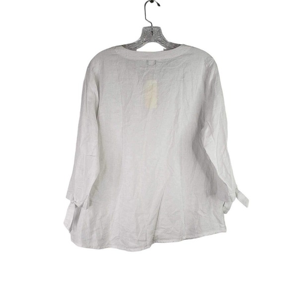 Christopher & Banks CJ Tunic Top Women's Large White V-Neck Linen Rayon Popover - Picture 3 of 10